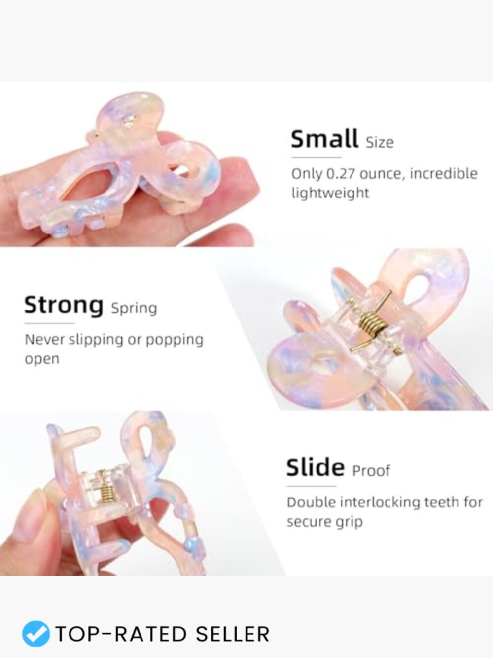 10 Pack Small Bow Hair Claw Clips Acrylic Cute Butterfly Barrettes Strong Hold - Picture 3 of 7